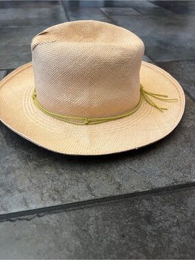 Natural Straw Fedora Hat with Lime Accent